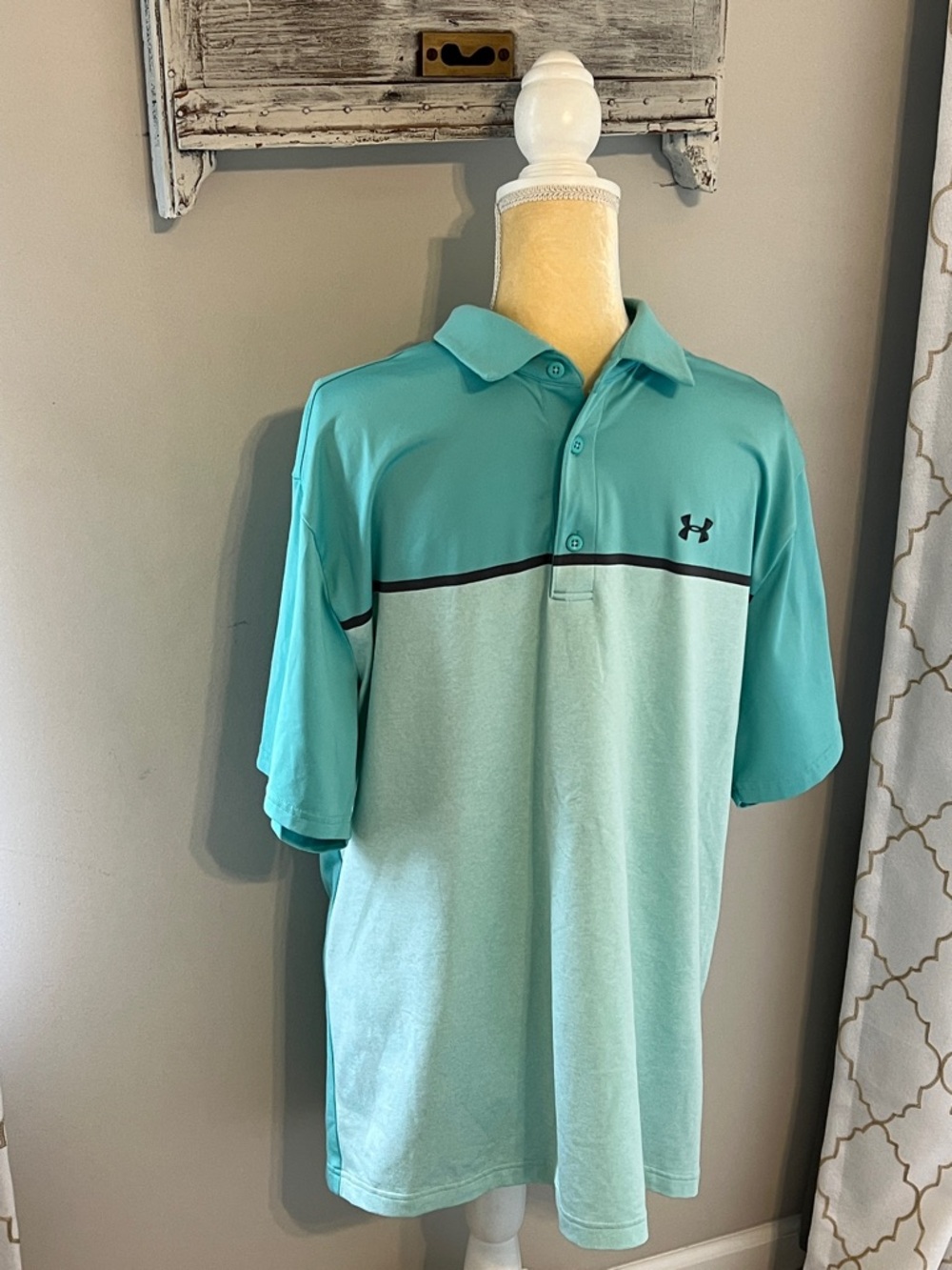 Under Armour Men’s Two-Tone Aqua Polo with Black Trim